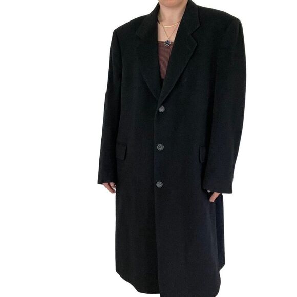Vintage Unisex Charcoal Gray Cashmere Wool Blend Preppy Long Trench Coat Sz 42R - Picture 9 of 11